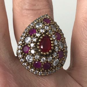 Large cocktail teardrop sterling silver ring